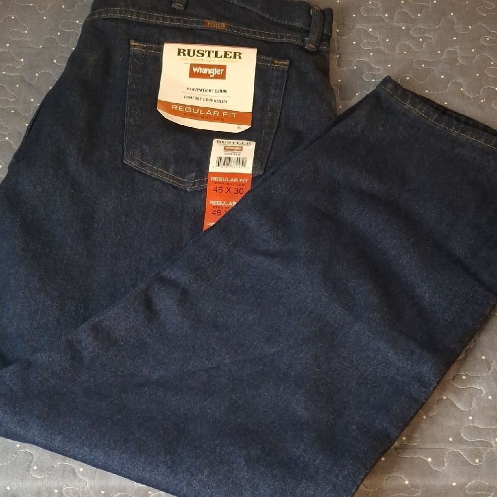 Wrangler Rustler Men's Regular Fit Straight Leg Blue Jeans size 46 x 30 NWT